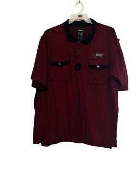 Men's Casual Button-Down Polo in Red and Black Stripe